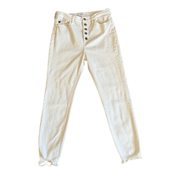 KanCan Button-Fly Skinny Jeans W/ Distressed Bottom-White-Sz 11 - Picture 1 of 6